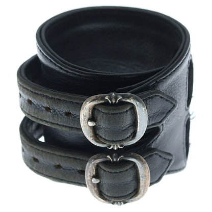 Chrome Hearts Double RR Rock'n'roll Gunslinger Leather Bracelet Black Silver