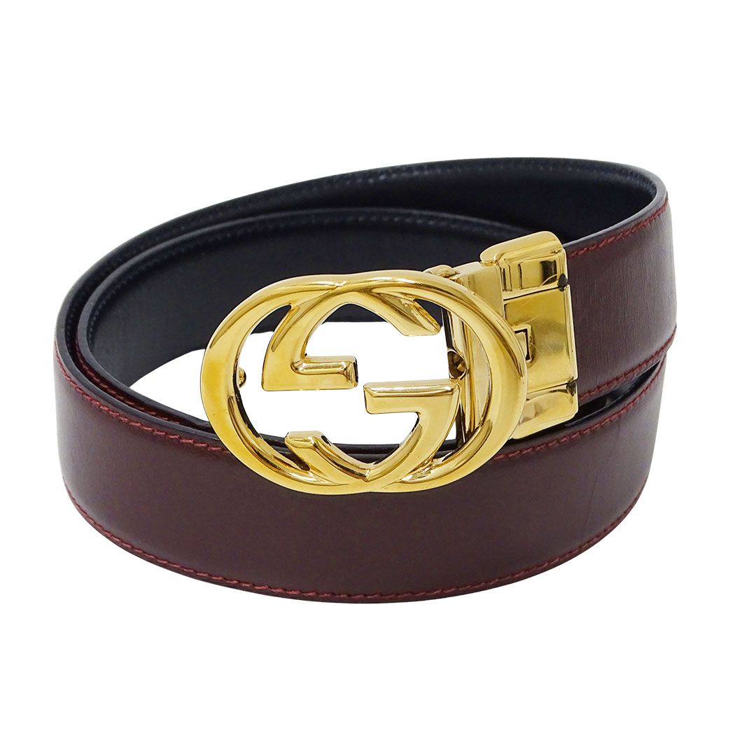 Gucci Belt Leather Bordeaux Black Reversible Simple