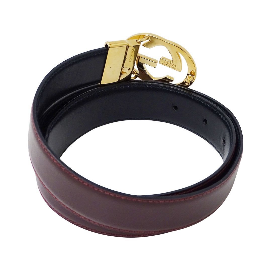Gucci Belt Leather Bordeaux Black Reversible Simple — view 2
