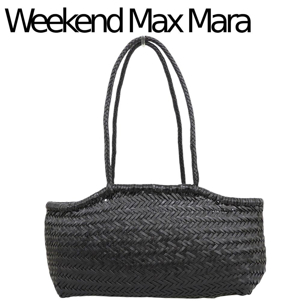 Max Mara Weekend Woven Leather Tote Bag Shoulder Braid Black