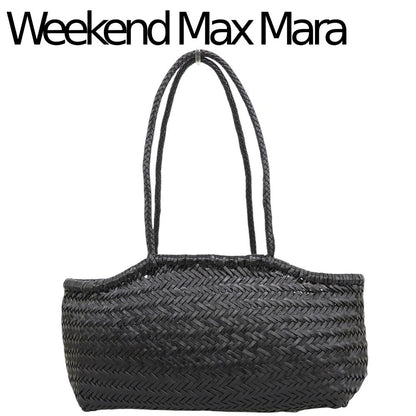 Max Mara Weekend Woven Leather Tote Bag Shoulder Braid Black