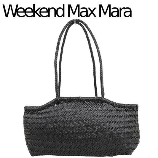 Max Mara Weekend Woven Leather Tote Bag Shoulder Braid Black