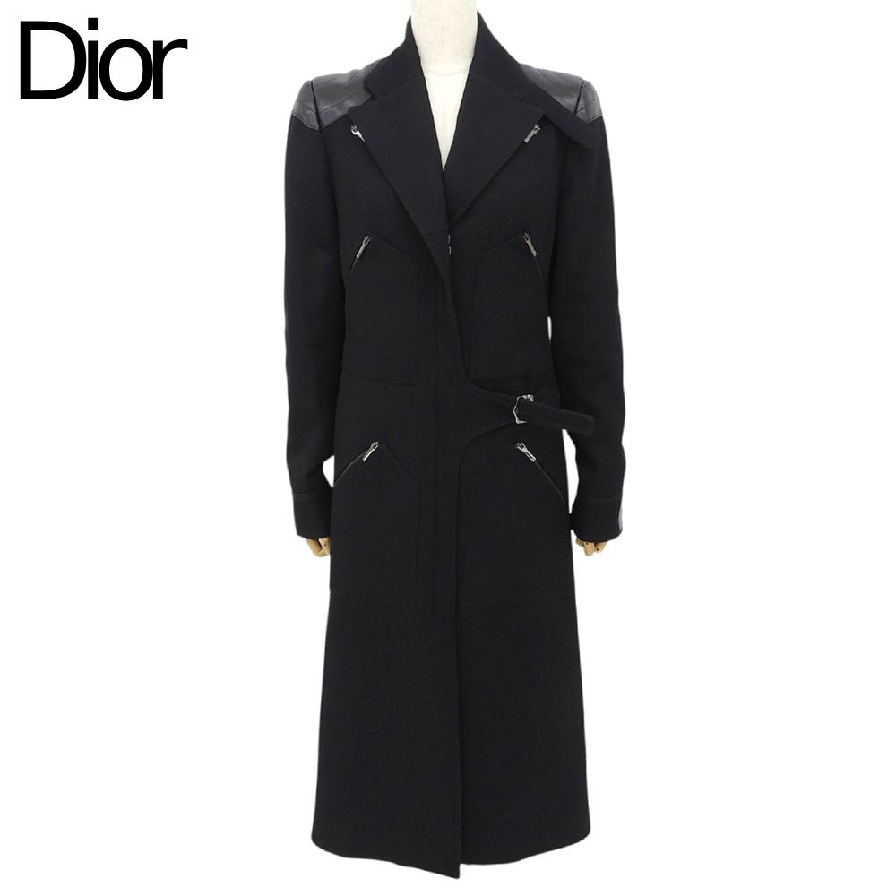 Dior John Galliano Lambskin Wool Paneled Long Coat Black 38