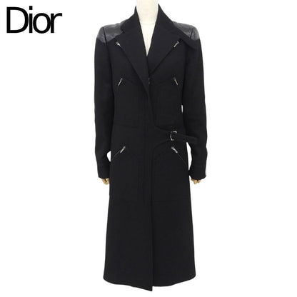 Dior John Galliano Lambskin Wool Paneled Long Coat Black 38