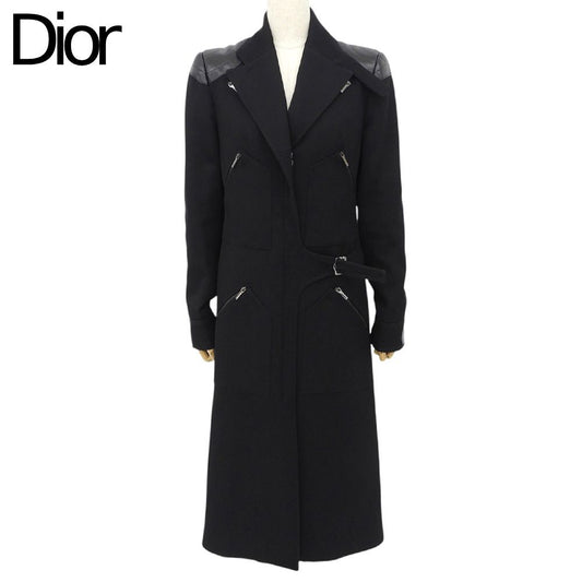 Dior John Galliano Lambskin Wool Paneled Long Coat Black 38