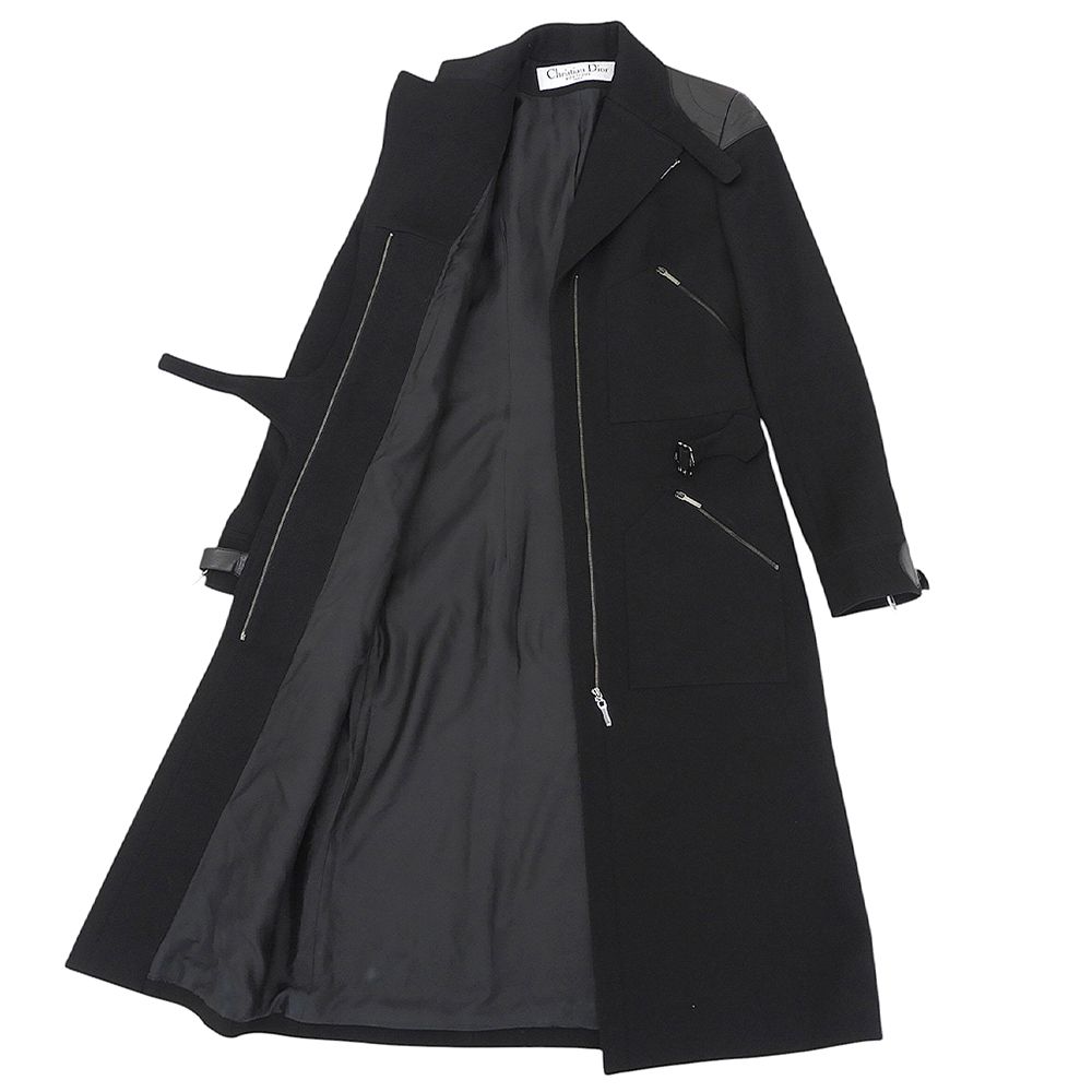 Dior John Galliano Lambskin Wool Paneled Long Coat Black 38 — view 3