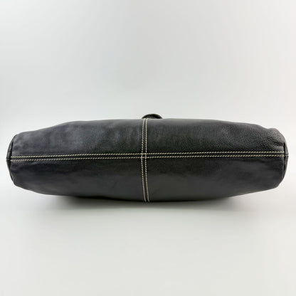 Miu Miu Logo Embossed Contrast Stitch Knot Handle Shoulder Bag Leather Black — view 6