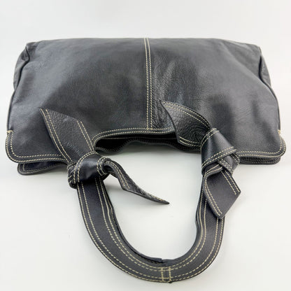 Miu Miu Logo Embossed Contrast Stitch Knot Handle Shoulder Bag Leather Black — view 5