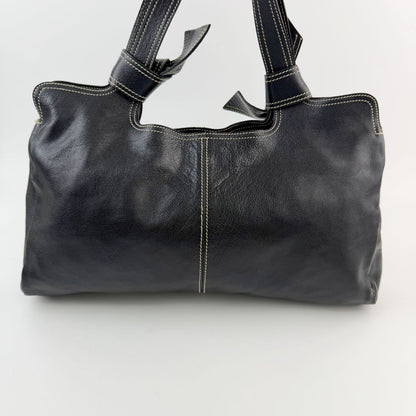 Miu Miu Logo Embossed Contrast Stitch Knot Handle Shoulder Bag Leather Black — view 2
