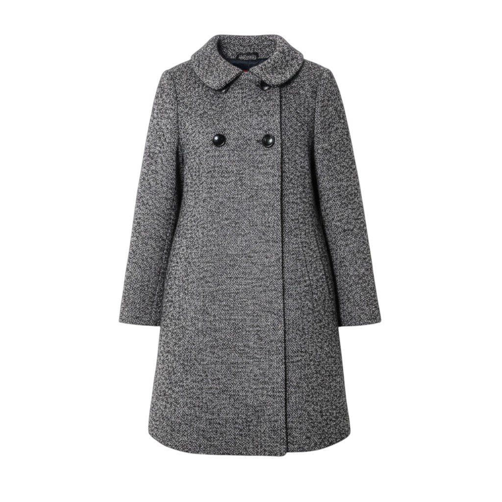Max Mara Tweed Coat Double Button Mid Length Black White 36
