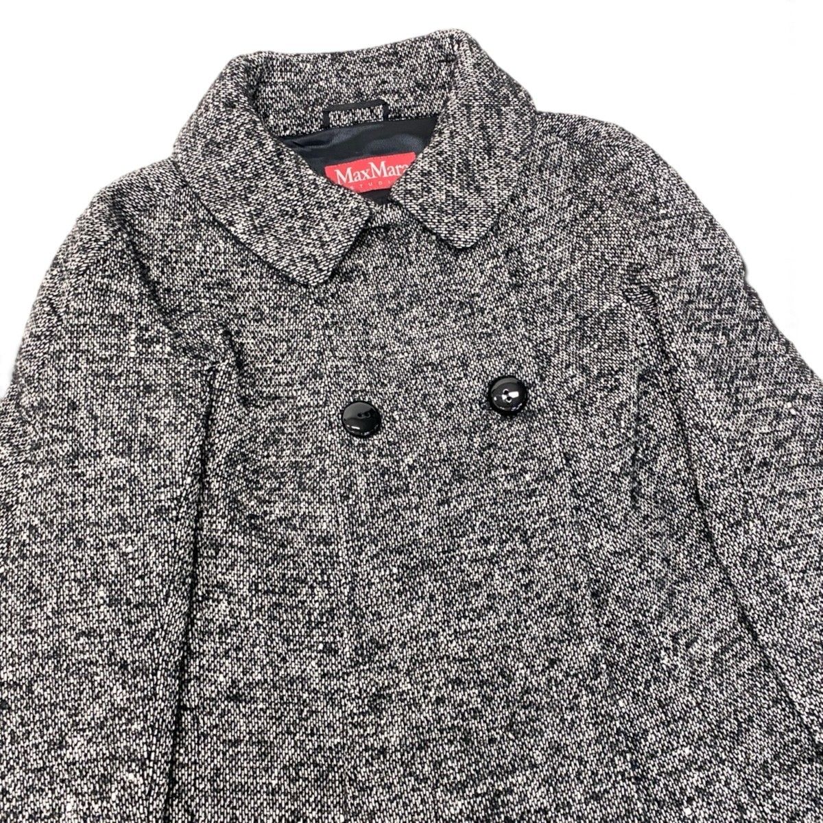 Max Mara Tweed Coat Double Button Mid Length Black White 36 — view 4