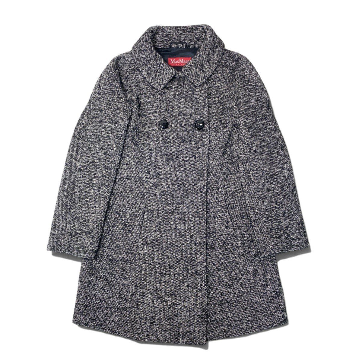 Max Mara Tweed Coat Double Button Mid Length Black White 36 — view 2
