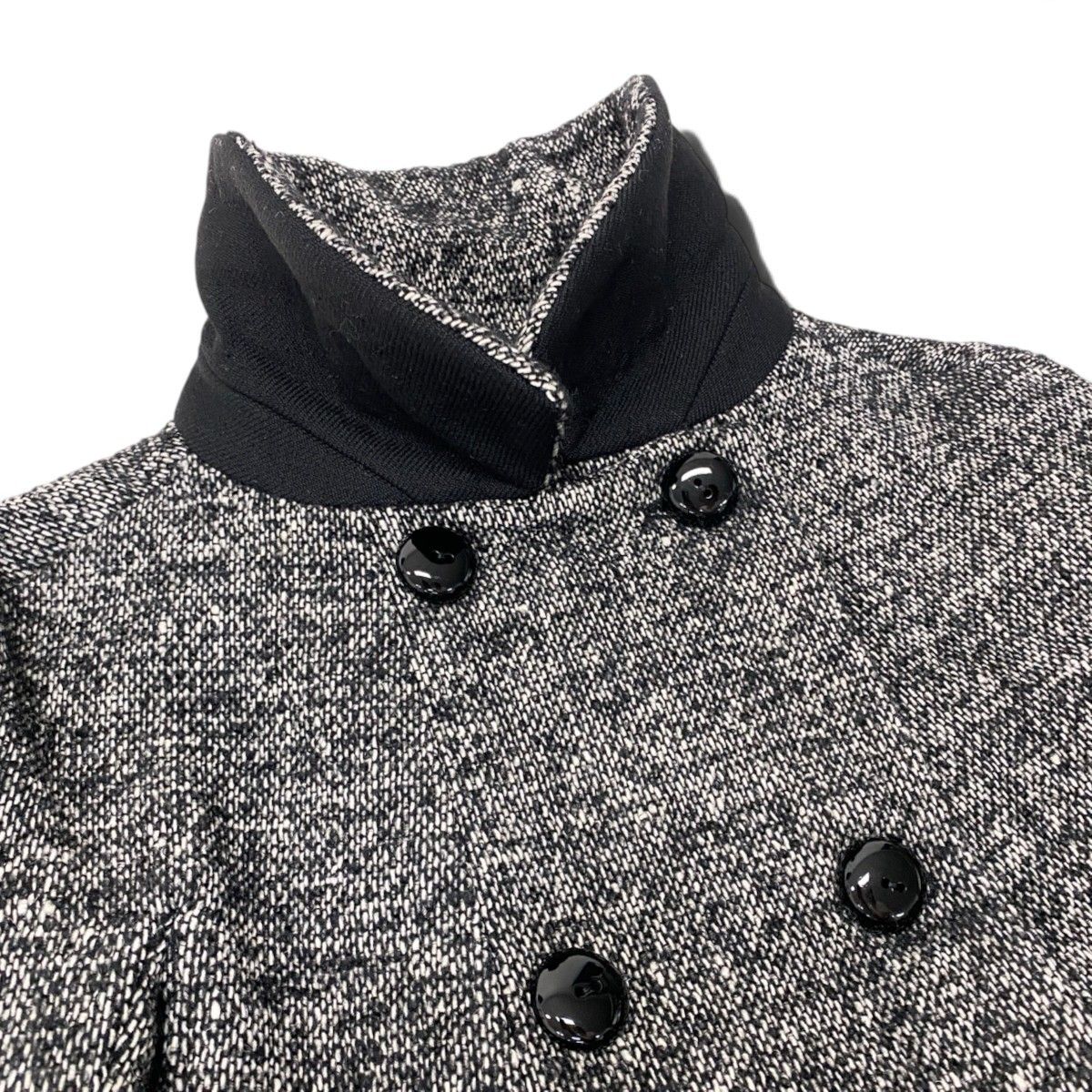 Max Mara Tweed Coat Double Button Mid Length Black White 36 — view 6