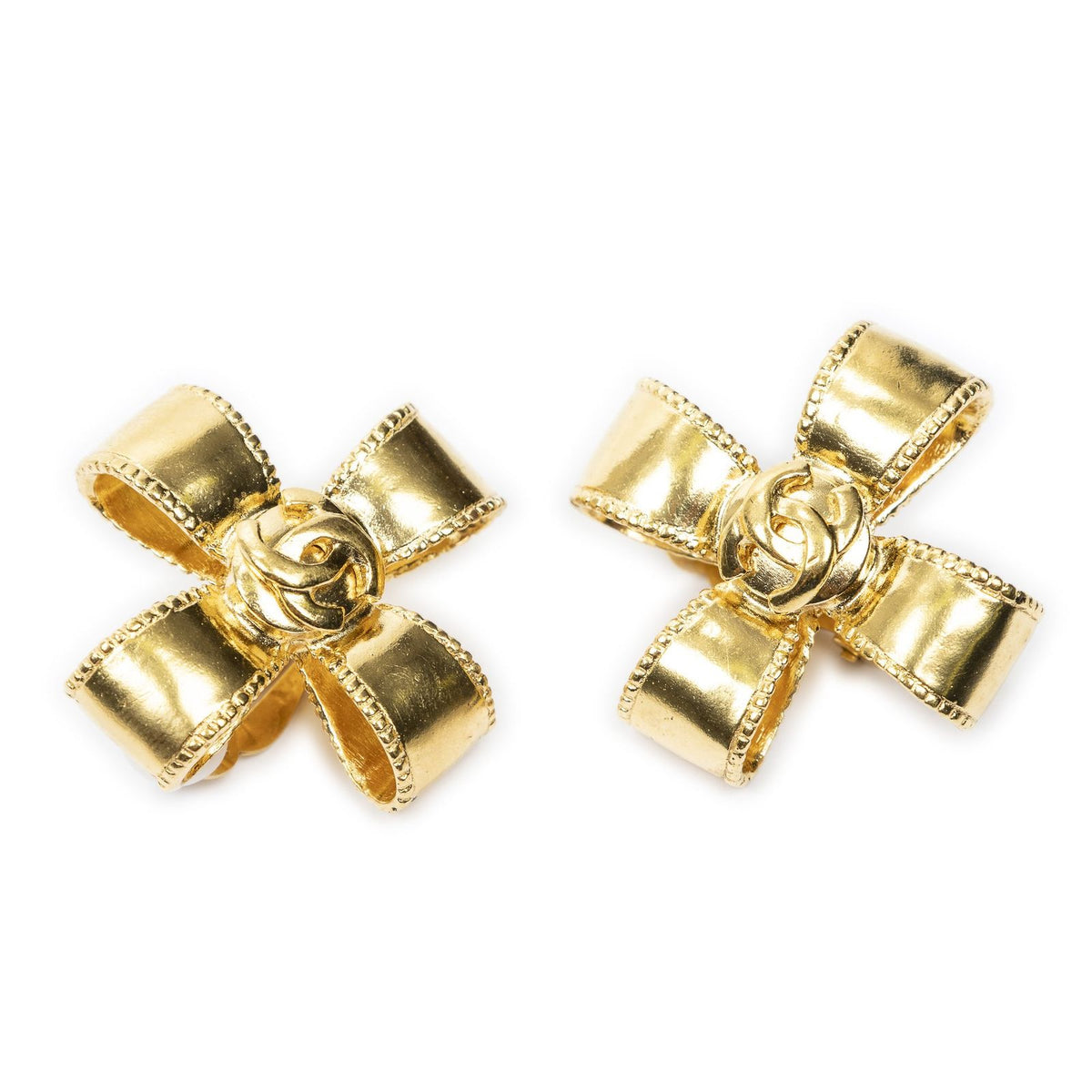 Chanel CC Ribbon Cross Clip-On Earrings Gold Plated