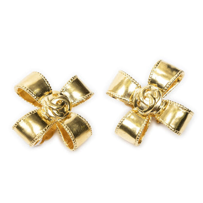 Chanel CC Ribbon Cross Clip-On Earrings Gold Plated