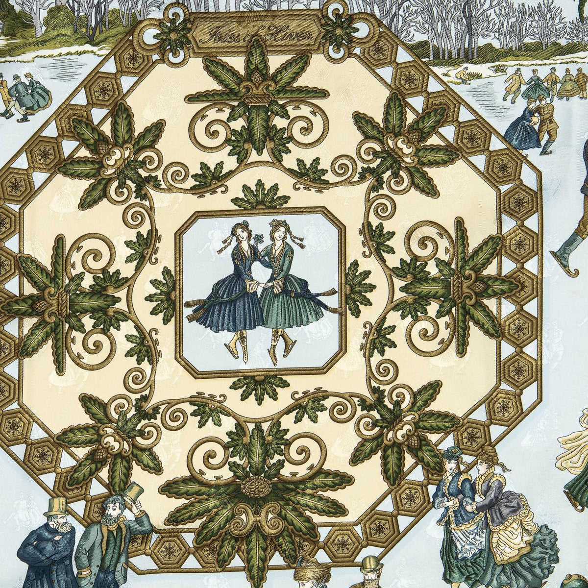 Hermes Scarf Beige Light Blue Green Jacquard Silk — view 3