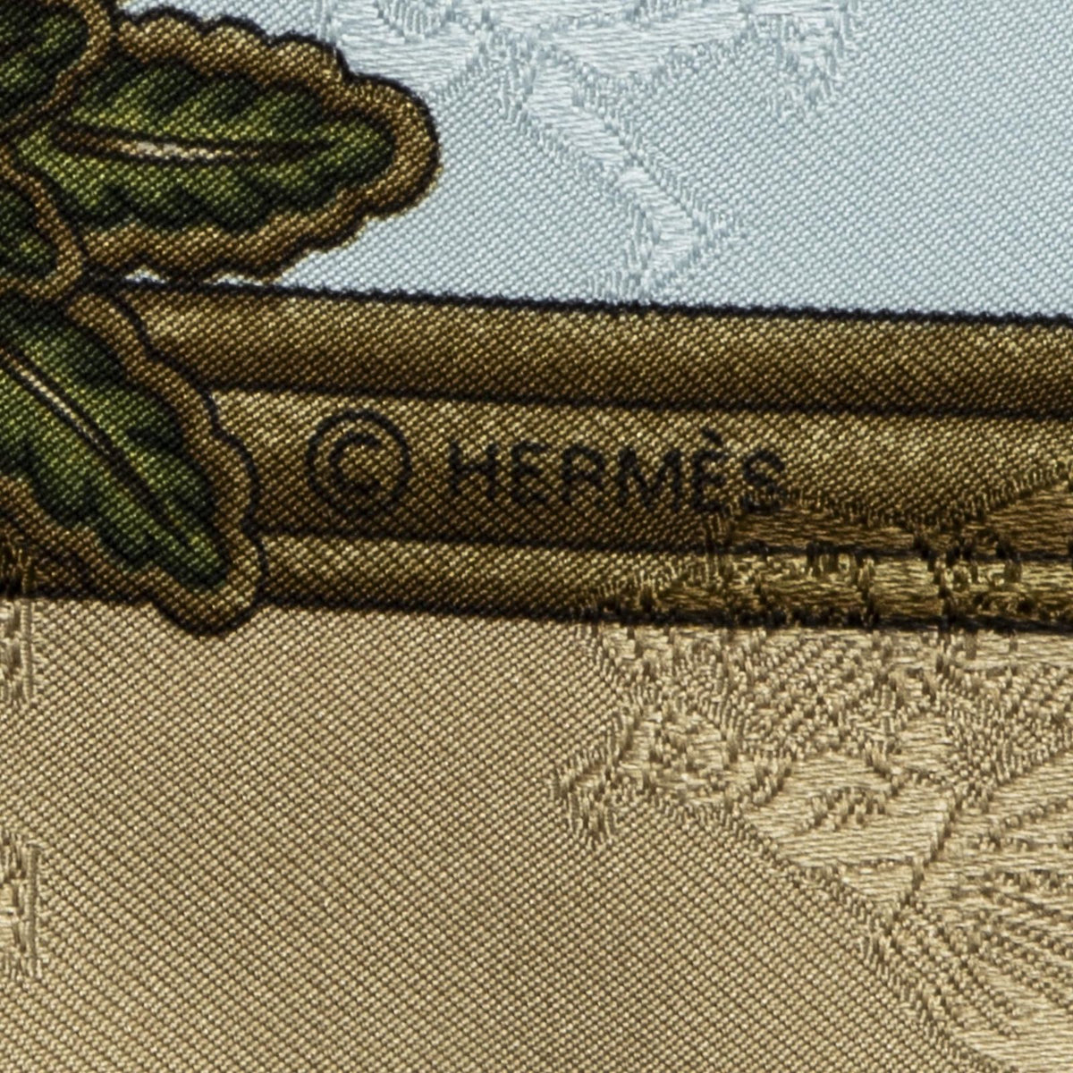 Hermes Scarf Beige Light Blue Green Jacquard Silk — view 4