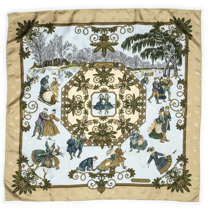 Hermes Scarf Beige Light Blue Green Jacquard Silk — view 2