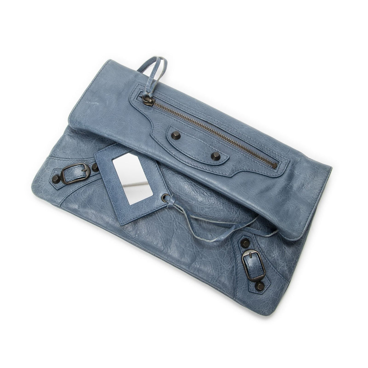 Balenciaga Envelope Clutch Blue Distressed Leather