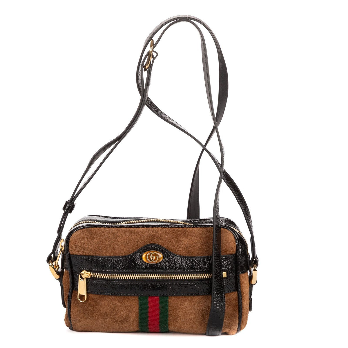 Gucci Mini Web Ophidia Crossbody Light Brown Black Suede Leather