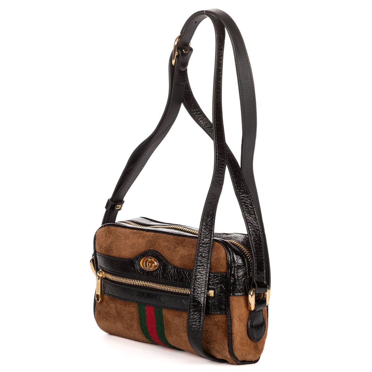 Gucci Mini Web Ophidia Crossbody Light Brown Black Suede Leather — view 2