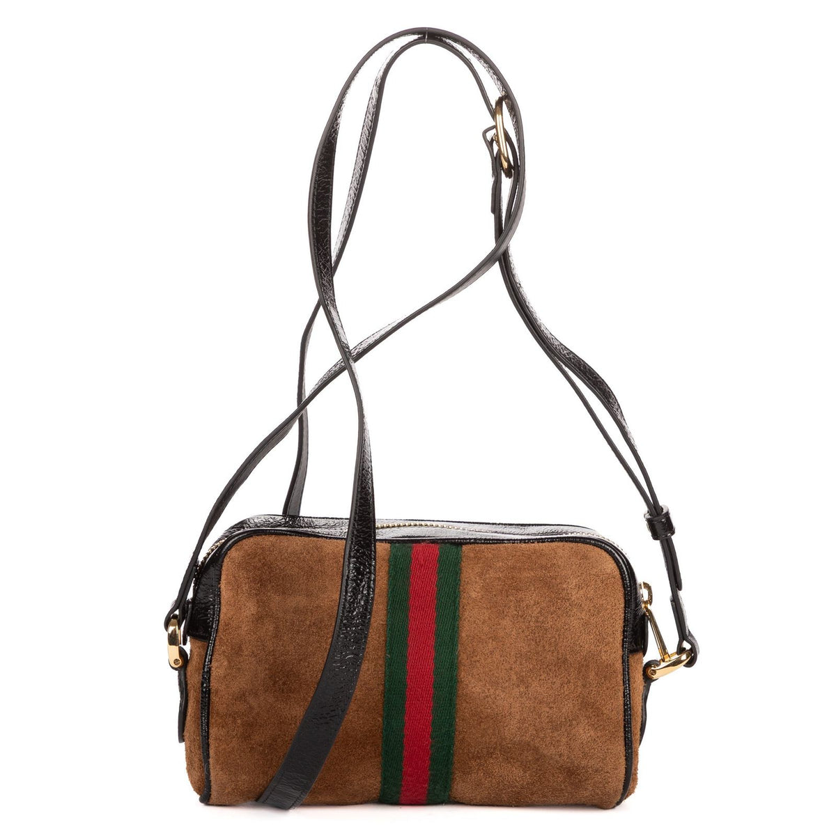 Gucci Mini Web Ophidia Crossbody Light Brown Black Suede Leather — view 5