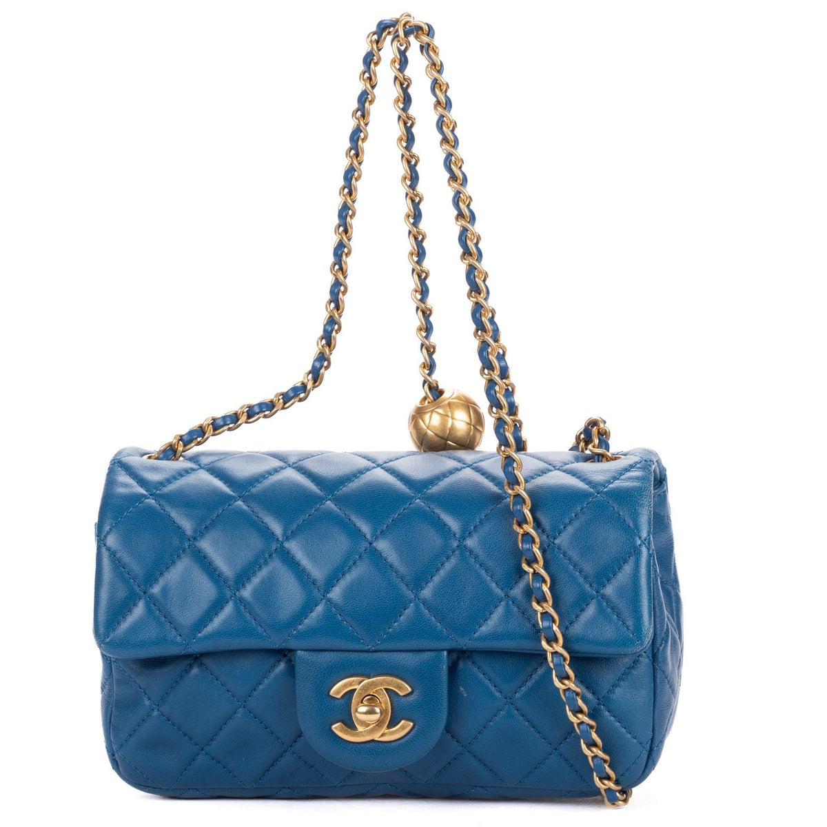 Chanel Maxi Single Flap Bag Blue Quilted Lambskin Leather