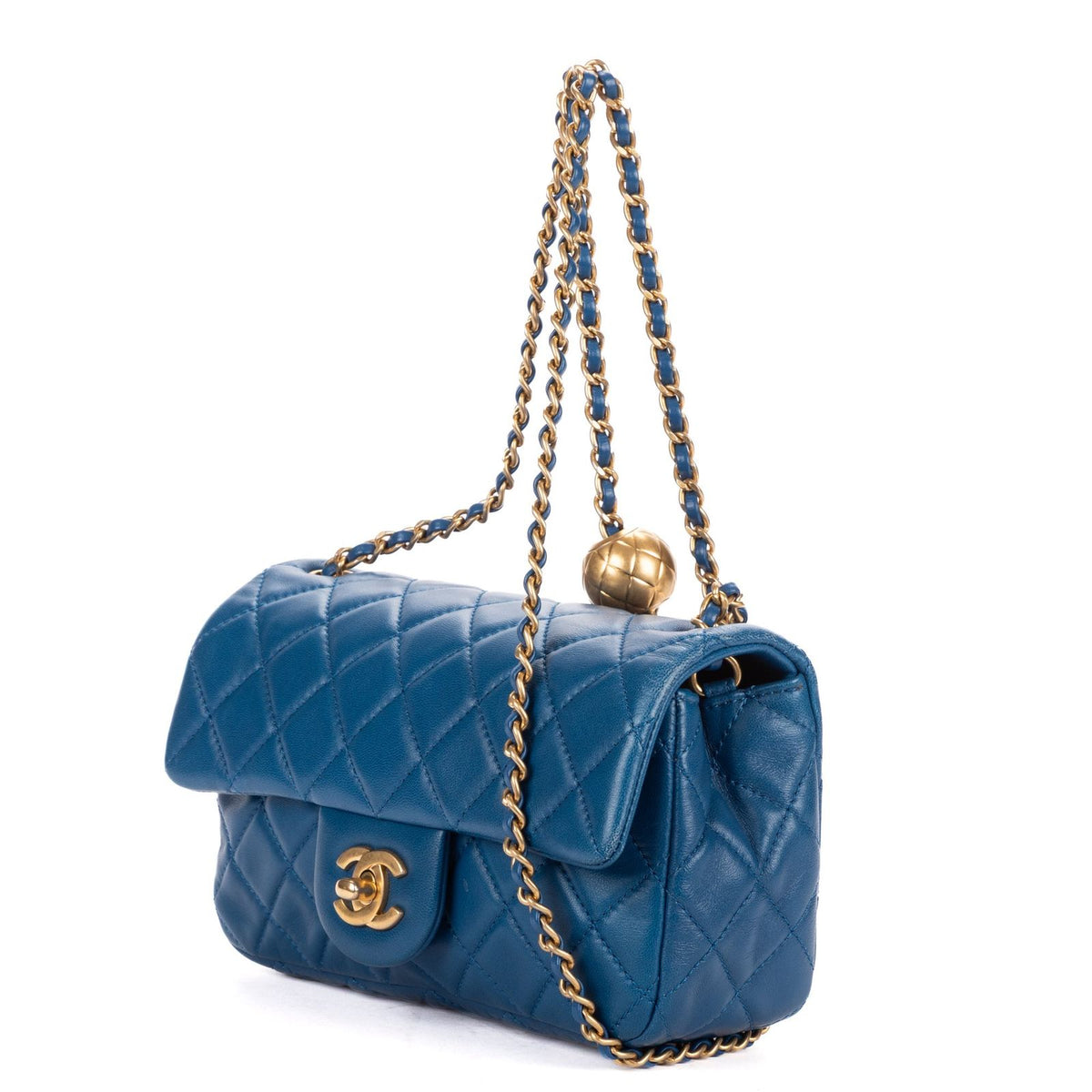 Chanel Maxi Single Flap Bag Blue Quilted Lambskin Leather — view 2
