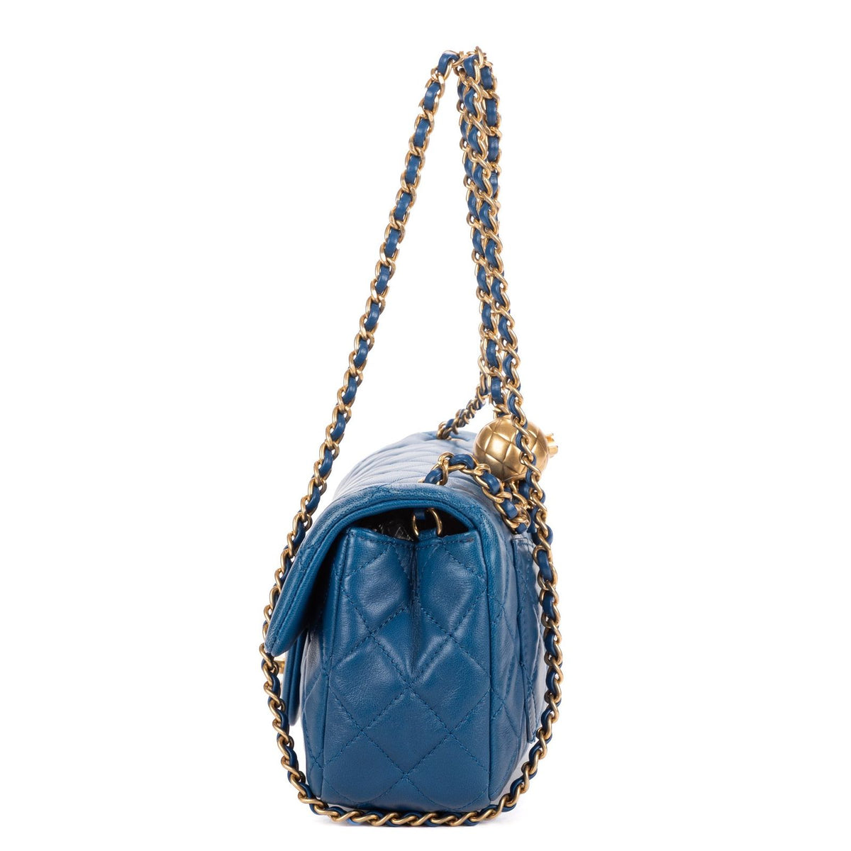 Chanel Maxi Single Flap Bag Blue Quilted Lambskin Leather — view 3
