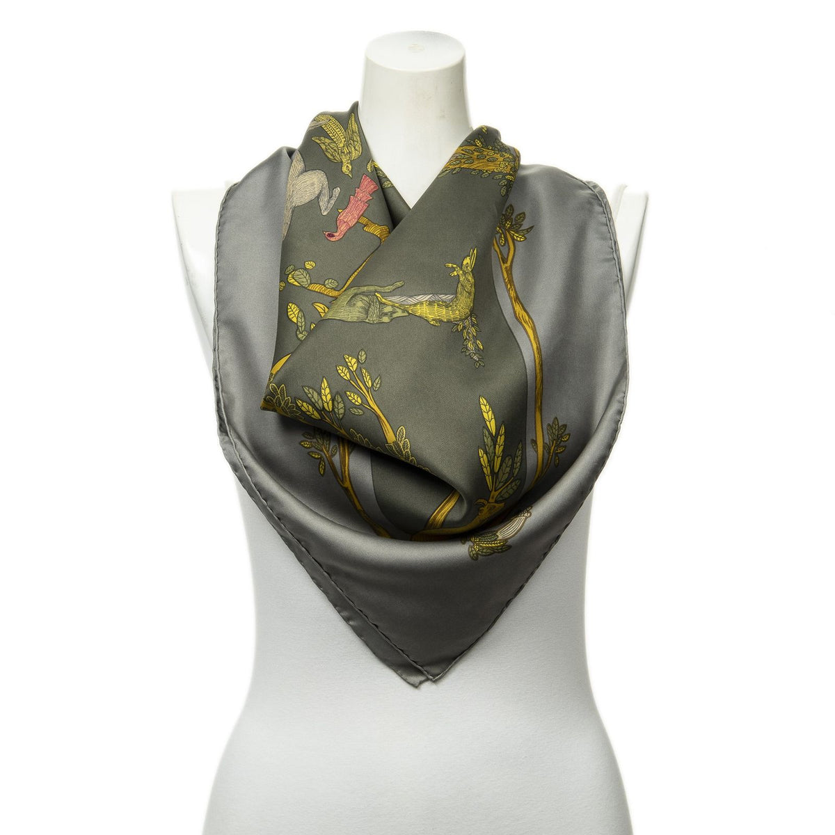 Hermes Scarf Gray Goldtwill Silk