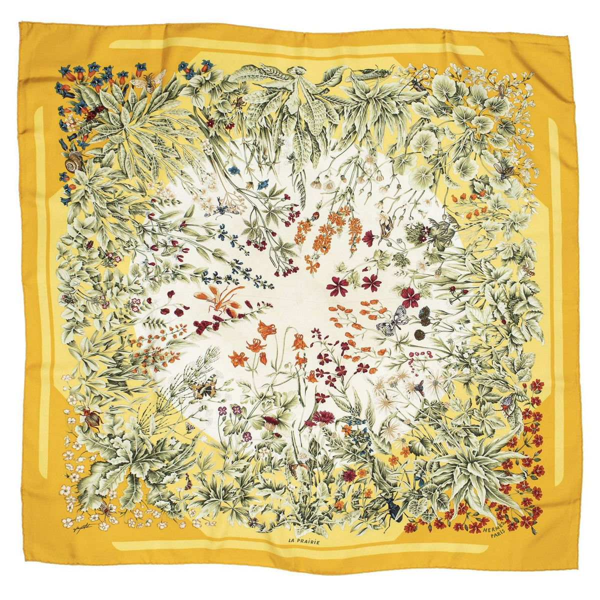 Hermes Scarf Yellow Ivory Green Twill Silk — view 2