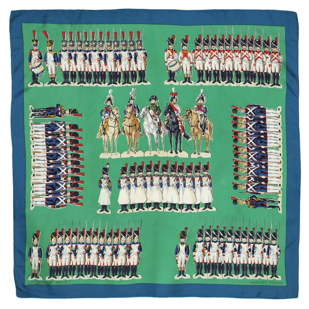 Hermes Scarf Blue Green Ivory Twill Silk — view 2