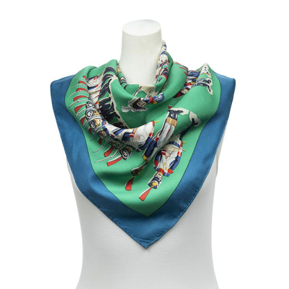 Hermes Scarf Blue Green Ivory Twill Silk