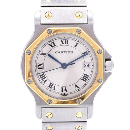 Cartier Santos Octagon LM Ivory Dial Watch Boys