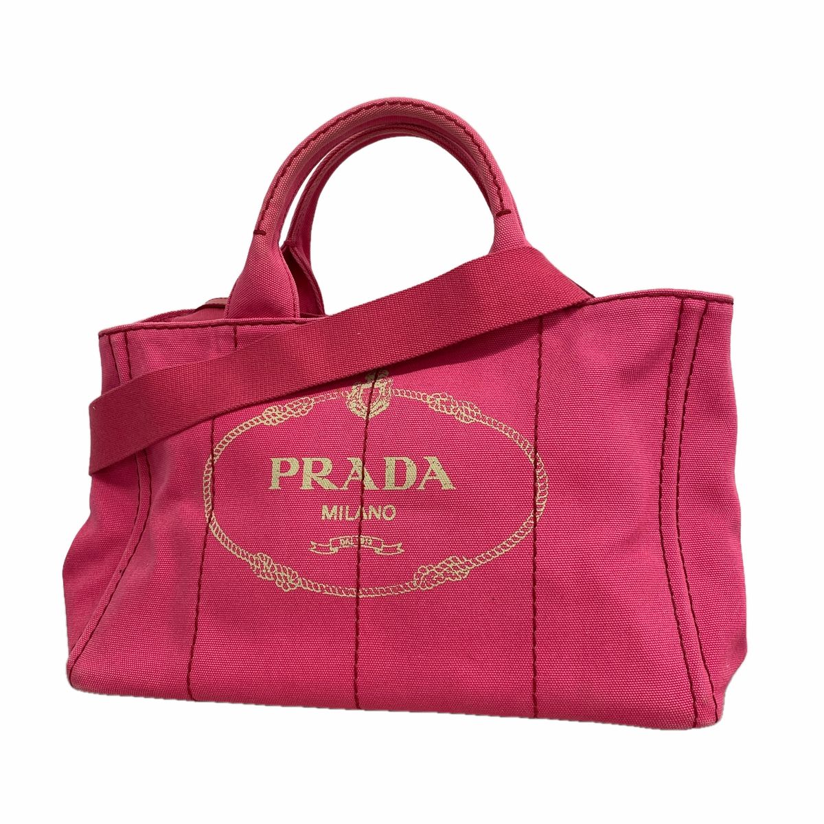 Prada Tote Bag Canapa Canvas Pink Gold 2-Way