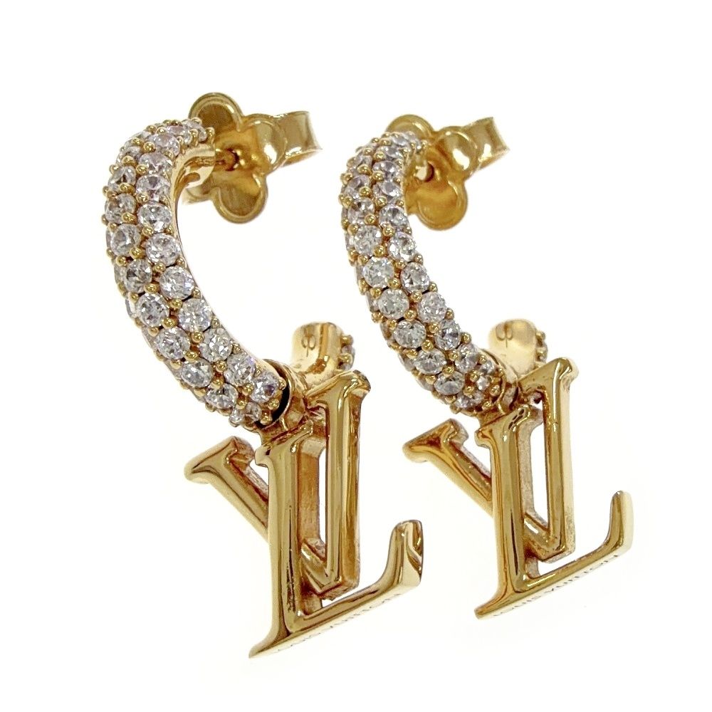 Louis Vuitton Rhinestone Earrings Hoop LV Iconic — view 2