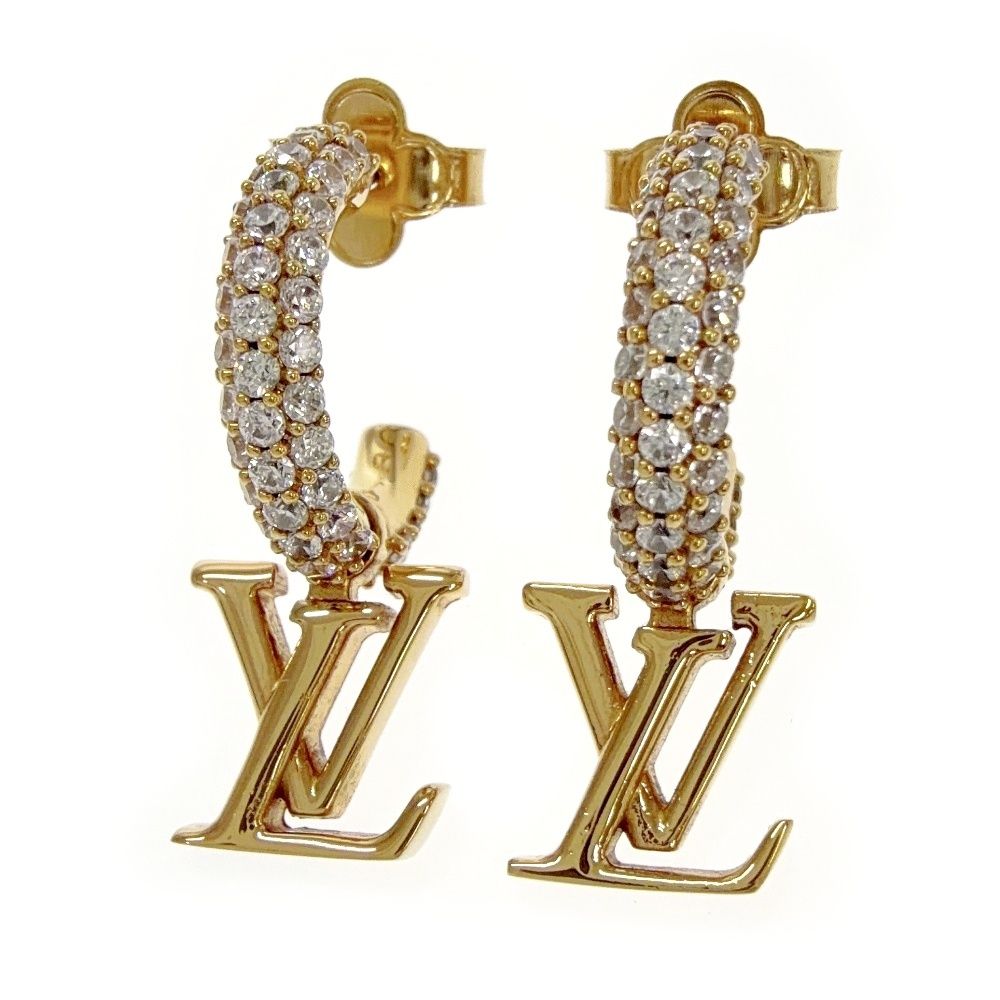 Louis Vuitton Rhinestone Earrings Hoop LV Iconic
