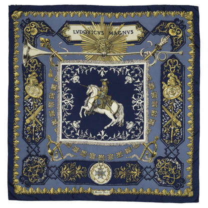 Hermes Scarf Navy Gold Ivory Twill Silk — view 2