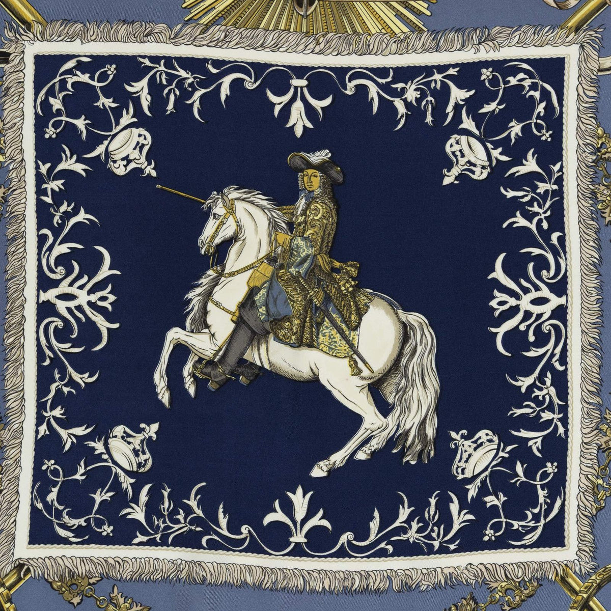 Hermes Scarf Navy Gold Ivory Twill Silk — view 3