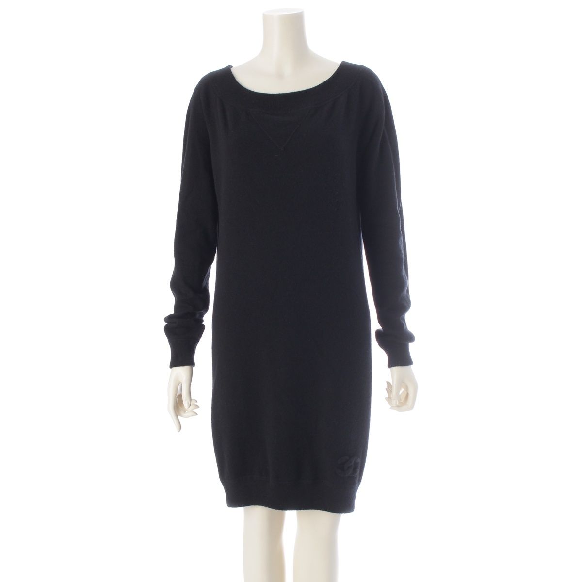 Chanel Cashmere CC Logo Knit Dress Black 38