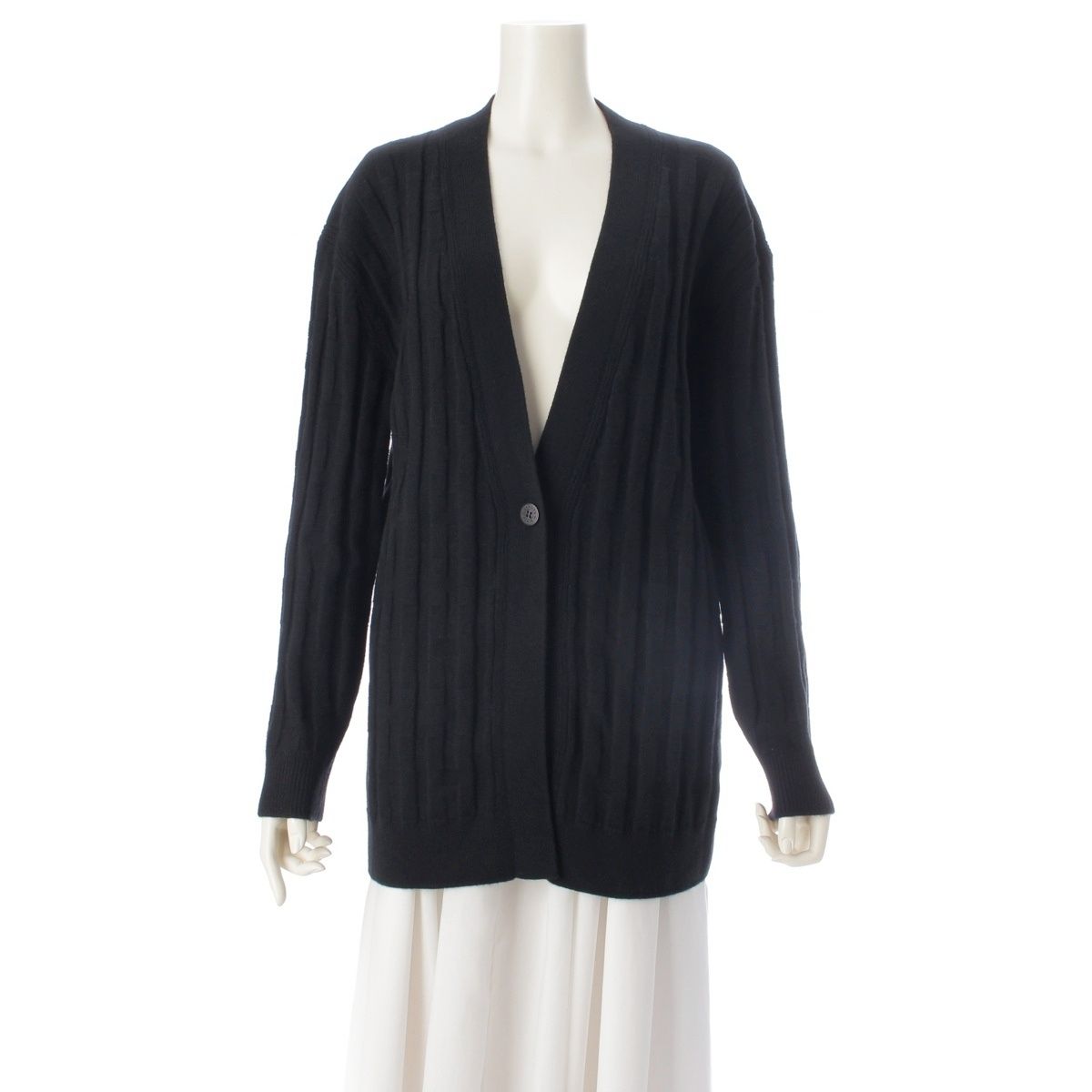 Hermes Voyage Wool Sellier Buttons Long Cardigan Knit Top Black 36