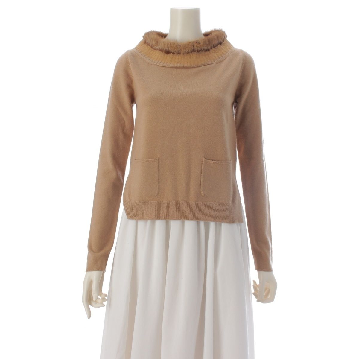Prada Cashmere Mink Crew Neck Sweater Knit Top Beige 38
