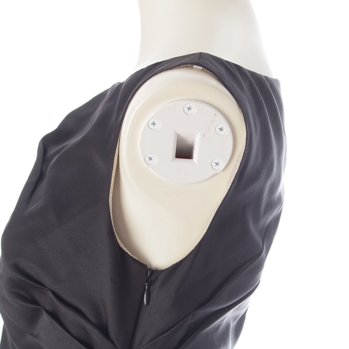 Prada Wool Silk Gathered Boat Neck Sleeveless Dress Black 38 — view 7