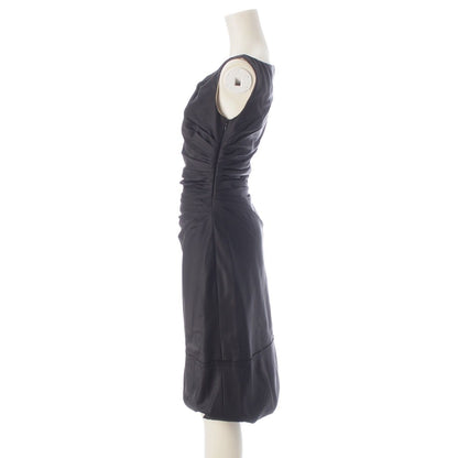 Prada Wool Silk Gathered Boat Neck Sleeveless Dress Black 38 — view 3