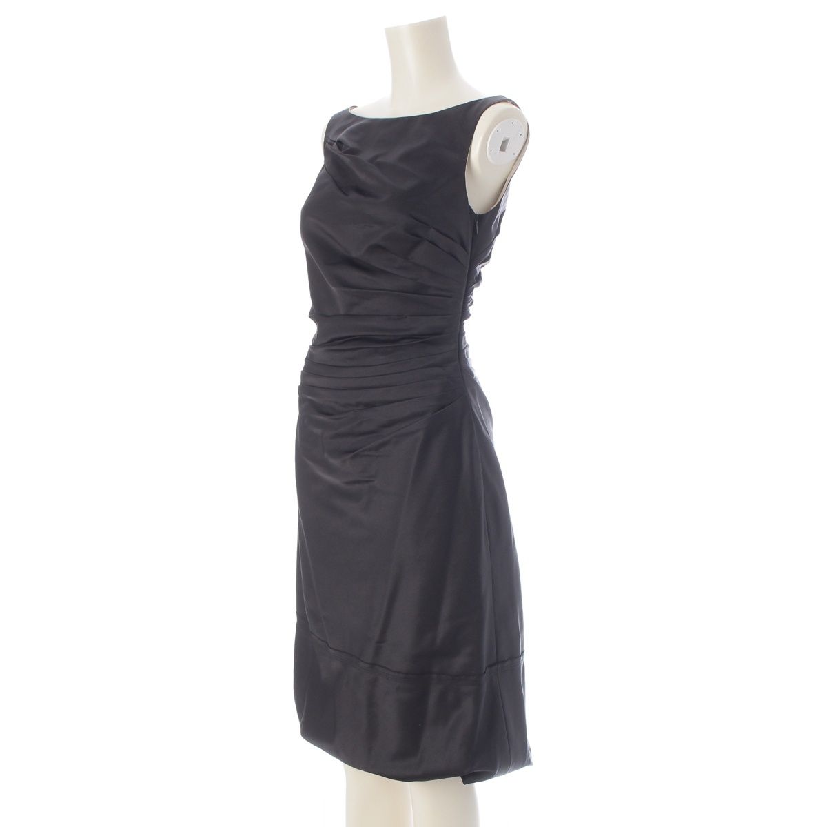 Prada Wool Silk Gathered Boat Neck Sleeveless Dress Black 38 — view 2
