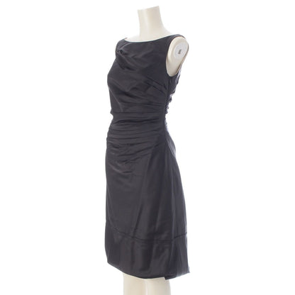 Prada Wool Silk Gathered Boat Neck Sleeveless Dress Black 38 — view 2