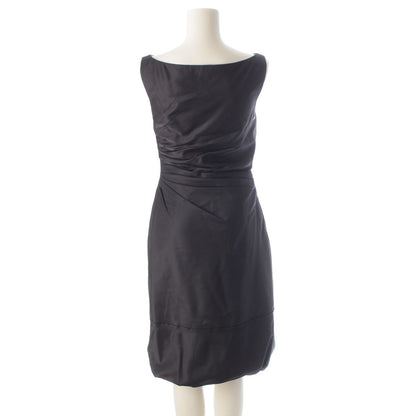 Prada Wool Silk Gathered Boat Neck Sleeveless Dress Black 38 — view 4