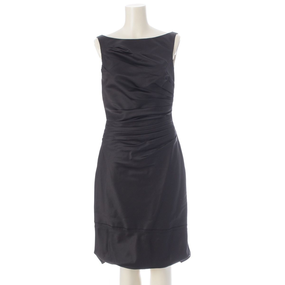 Prada Wool Silk Gathered Boat Neck Sleeveless Dress Black 38