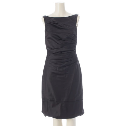 Prada Wool Silk Gathered Boat Neck Sleeveless Dress Black 38