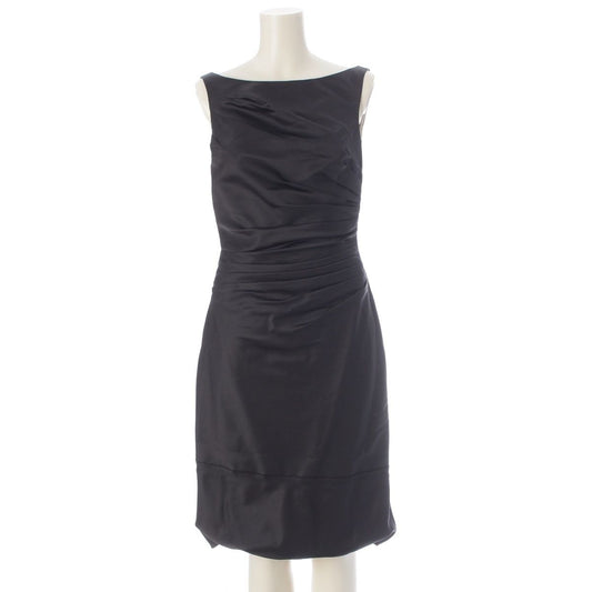 Prada Wool Silk Gathered Boat Neck Sleeveless Dress Black 38